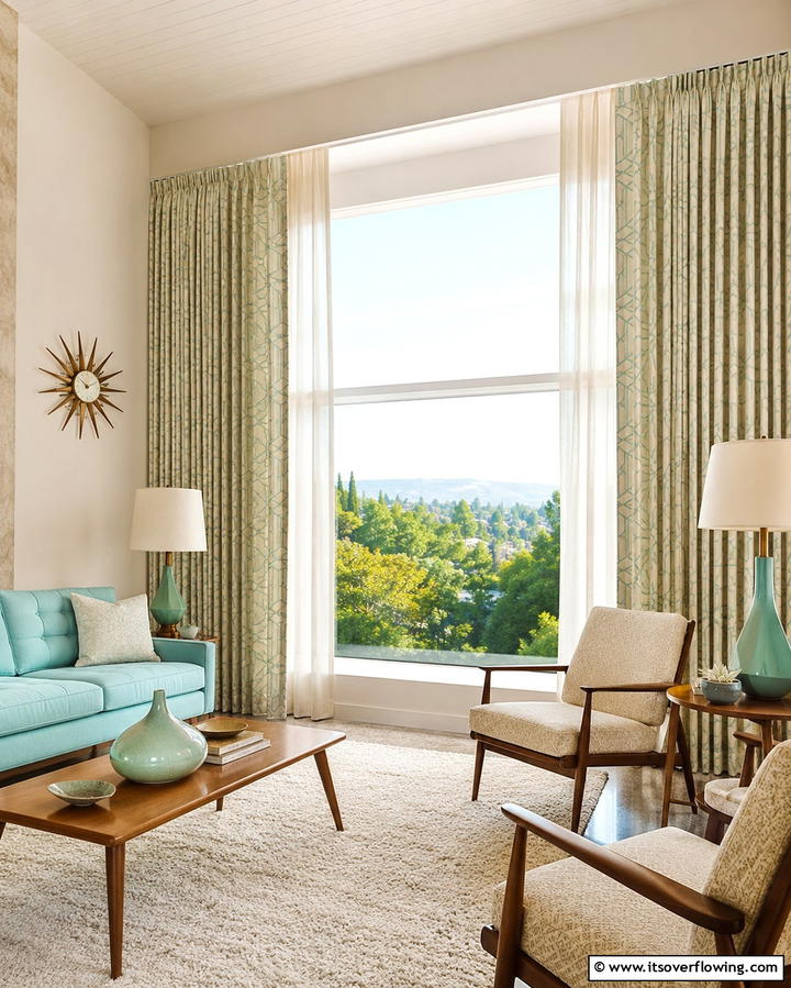 Mid Century Window Treatments - 30 1950s Living Room Ideas for Retro Charm Revival