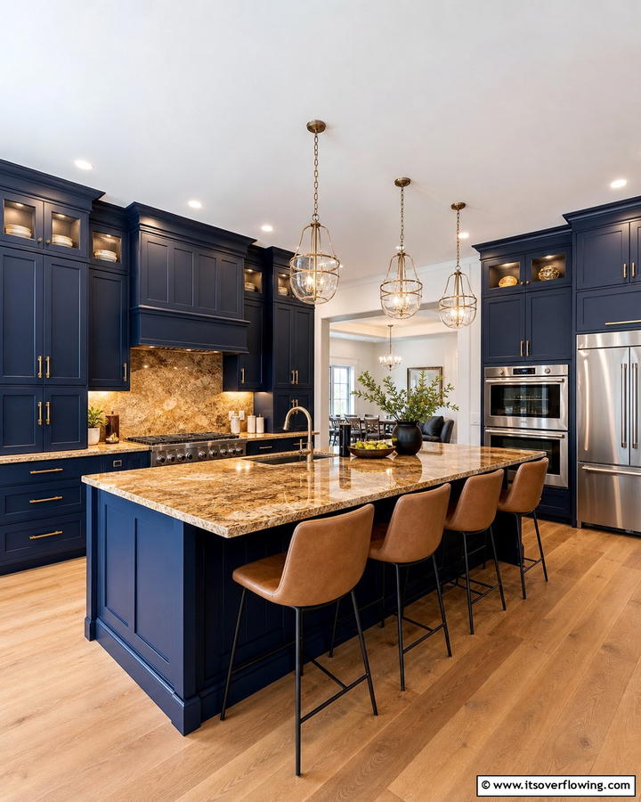 Midnight Blue Cabinets with Caramel Brown Granite - 20 Blue Kitchen Cabinets With Brown Granite Countertops