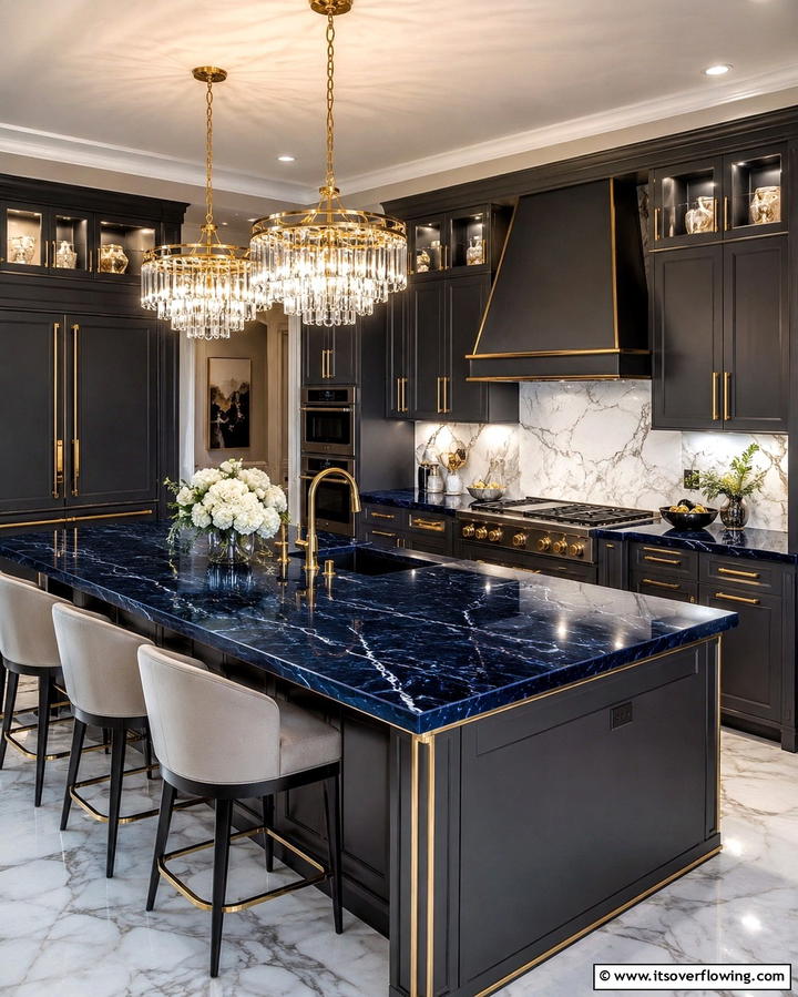 Midnight Blue Countertops for a Luxurious Feel - 30 Blue Countertop Kitchen Ideas for Bold Statement Spaces
