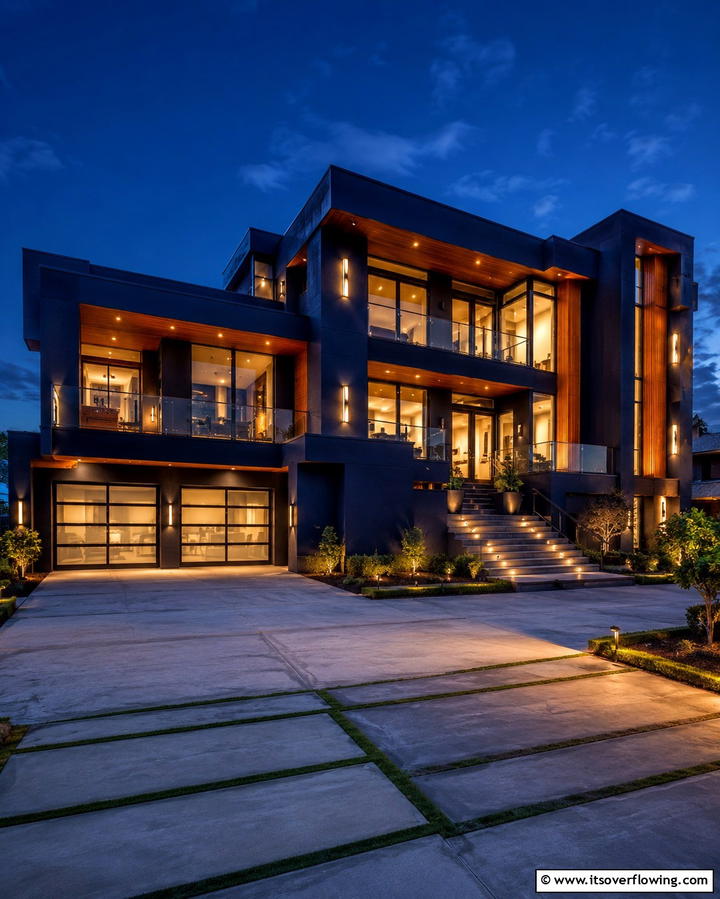Midnight Blue Depth - 25 Paint Colors for a Modern Black House With Cedar Accents
