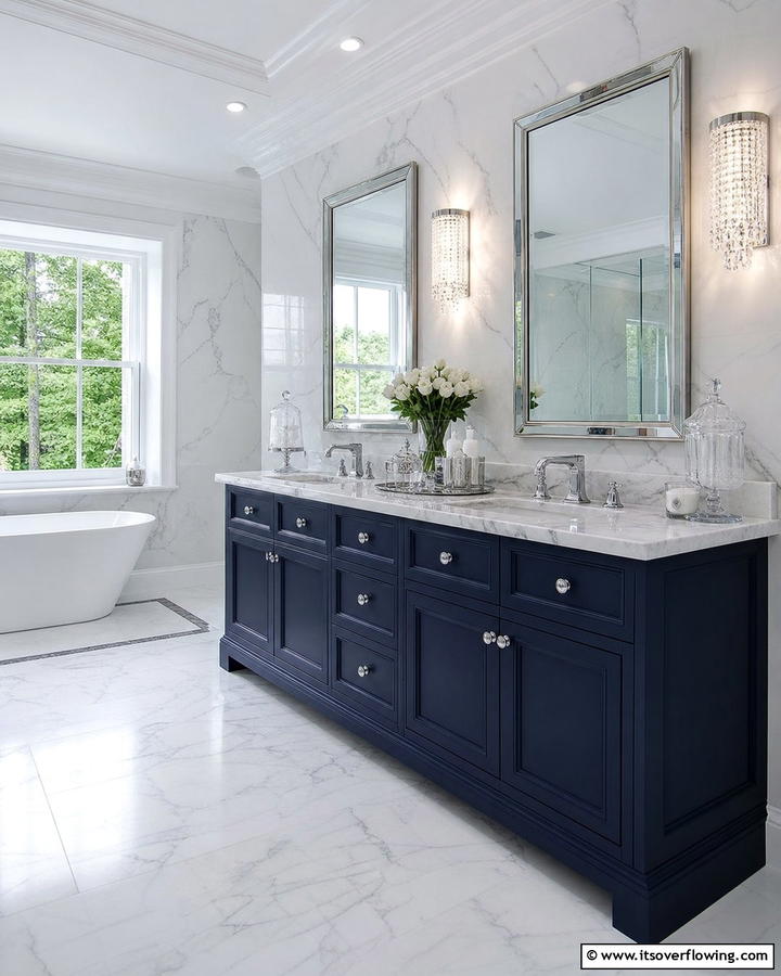 Midnight Blue Vanity with Marble Top - 25 Stunning Blue Bathroom Vanity Ideas