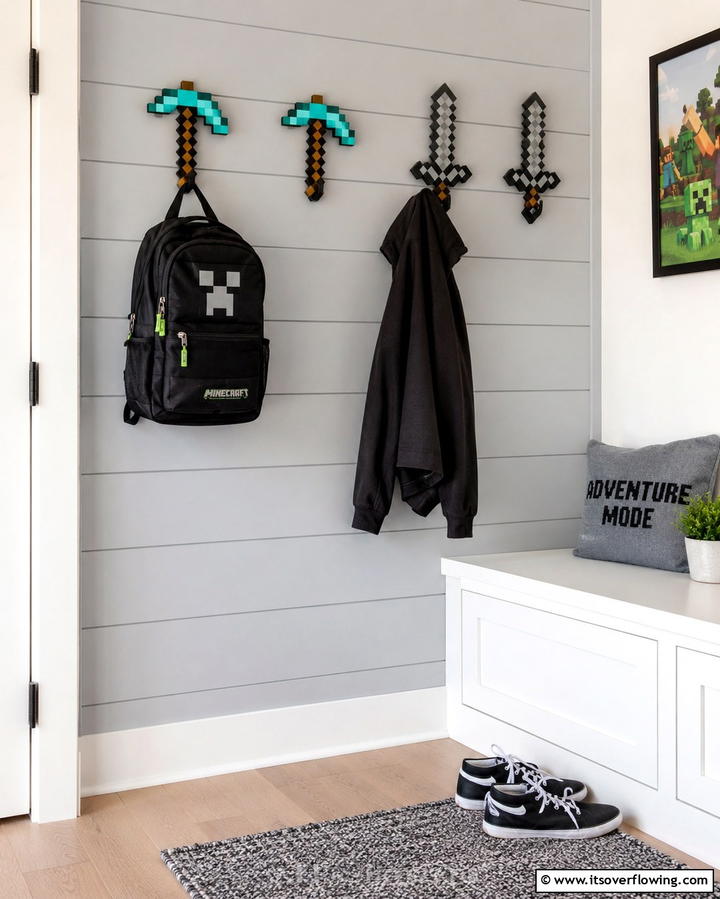 Minecraft Tool Wall Hooks - 30 Minecraft Bedroom Ideas for Block-Inspired Fun