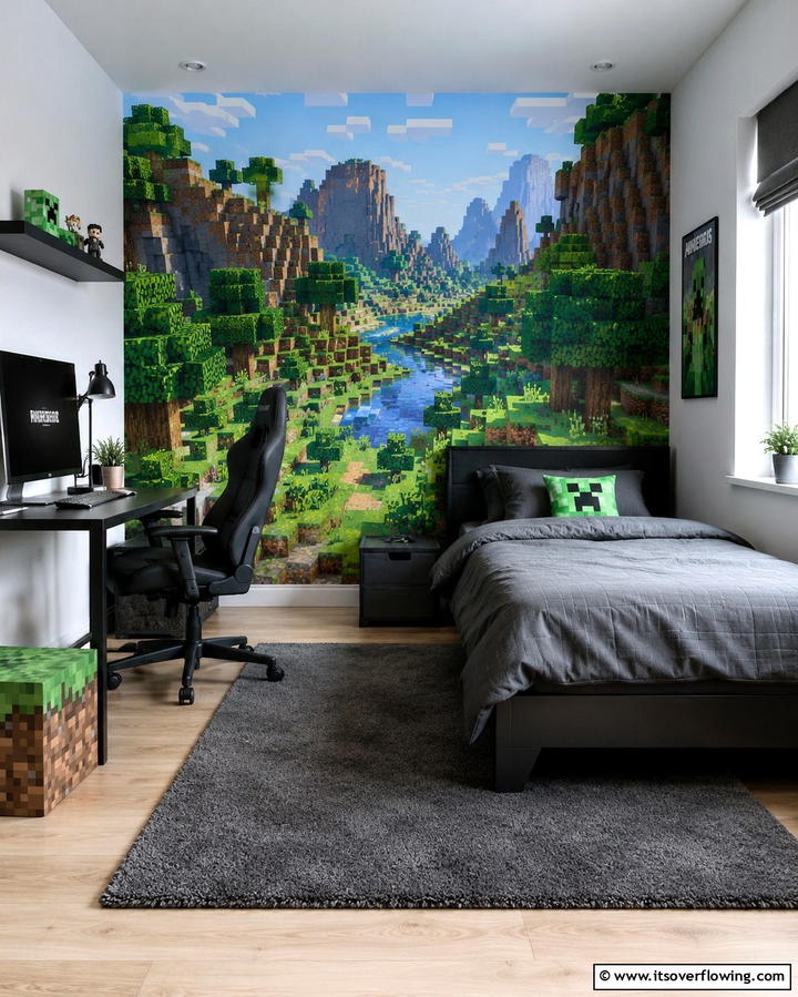 Minecraft Wall Murals - 30 Minecraft Bedroom Ideas for Block-Inspired Fun