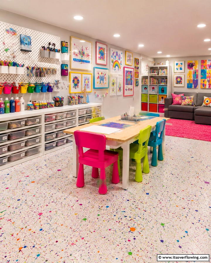 Mini Art Studio - 25 Fun Basement Playroom Ideas for Kids of All Ages