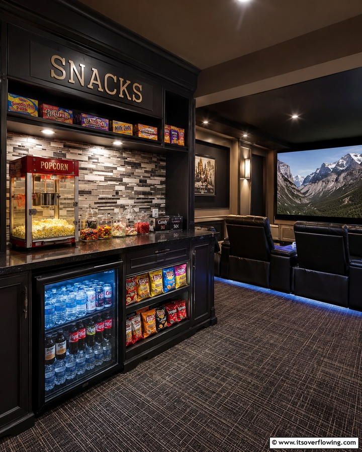 Mini Concession Stand for Snacks on Hand - 25 Basement Home Theater Ideas for Movie Nights