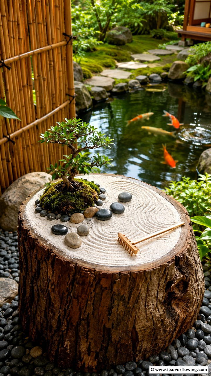 Mini Zen Garden Retreat - 21 Creative Tree Stump Decorating Ideas for Rustic Accents