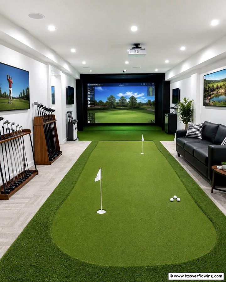 Miniature Golf Simulator Room - 30 Fun Basement Game Room Ideas for Family Entertainment