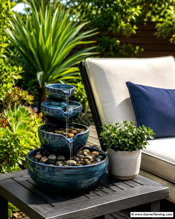 Miniature Water Feature - 25 Townhouse Patio Ideas for Small Outdoor Spaces