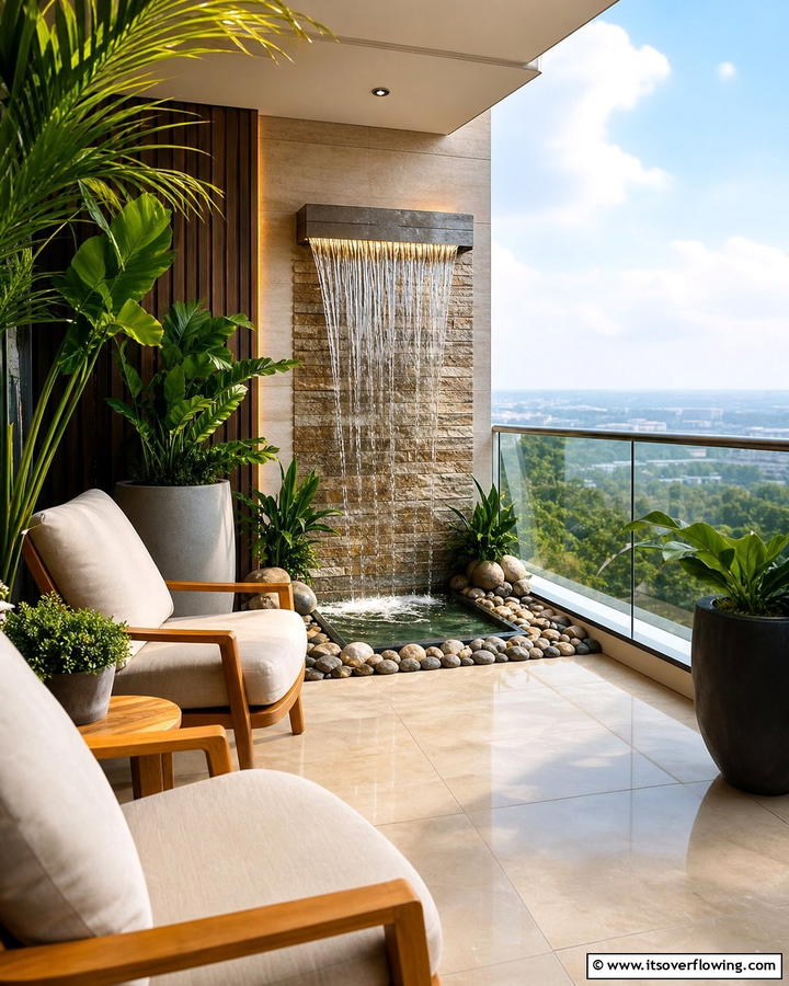 Miniature Water Feature - 20 Penthouse Balcony Ideas for a Luxurious Outdoor Space