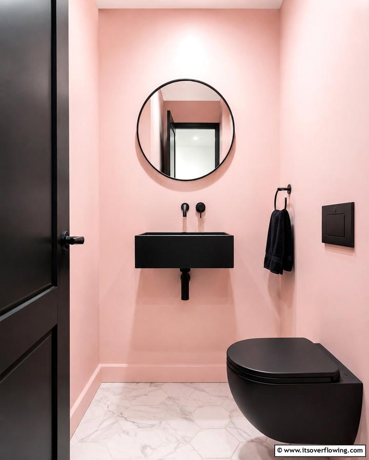 Minimal Pink and Black Powder Room - 25 Pink and Black Bathroom Ideas for a Bold and Chic Look
