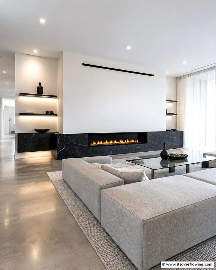 Minimalist Aesthetic with Linear Design - 25 Elegant Black Stone Fireplace Ideas