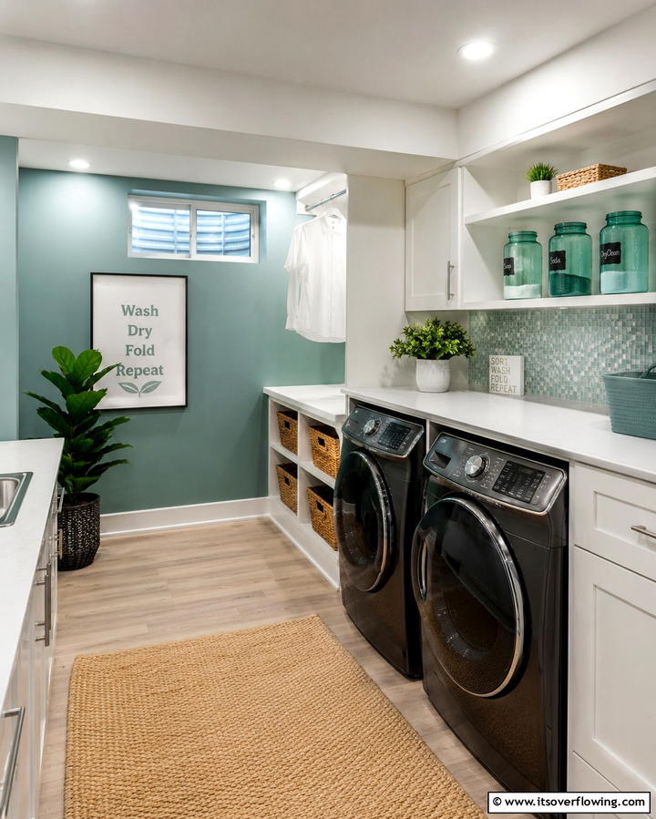 Minimalist Approach with Clean Lines - 30 Basement Laundry Room Ideas for Functional Utility Spaces