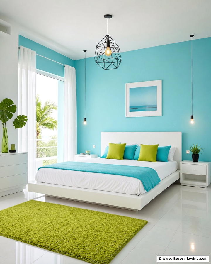 Minimalist Aqua and Lime Scheme - 20 Blue and Green Bedroom Ideas- Calming Color Schemes