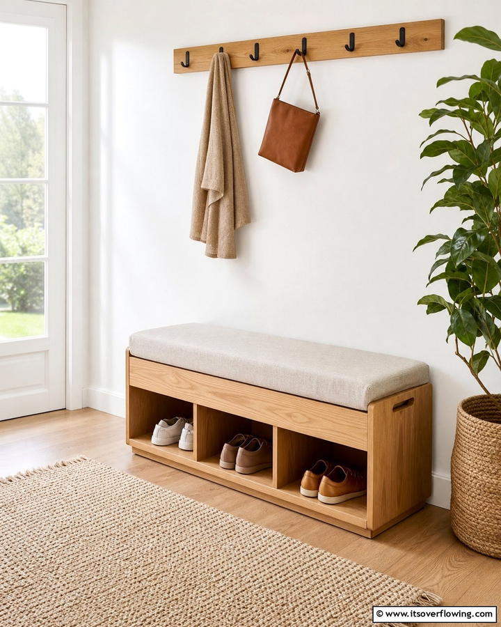Minimalist Bench with Storage - 20 Scandinavian Entryway Ideas for a Minimalist Look