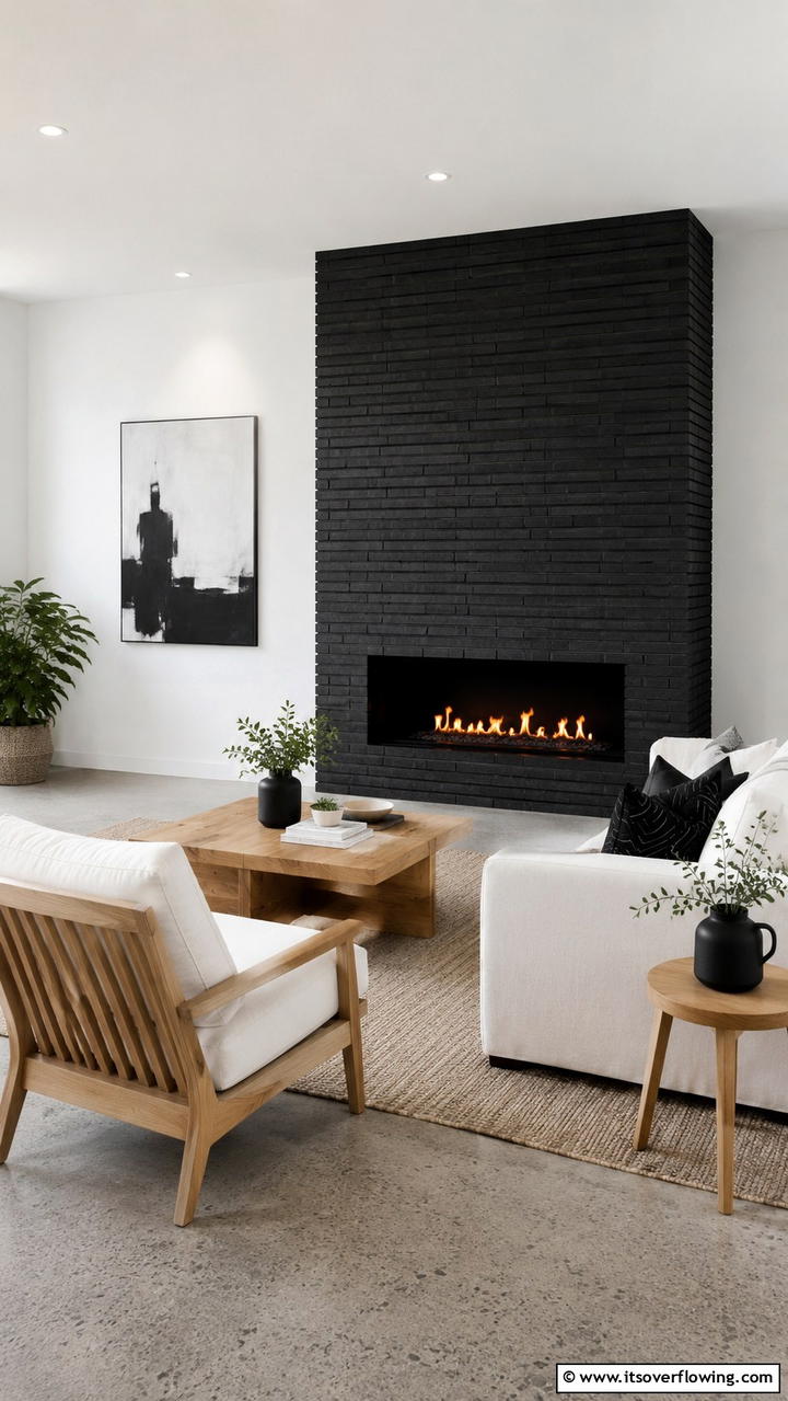 Minimalist Black Brick Fireplace Design - 30 Black Brick Fireplace Ideas for Dramatic Focal Points