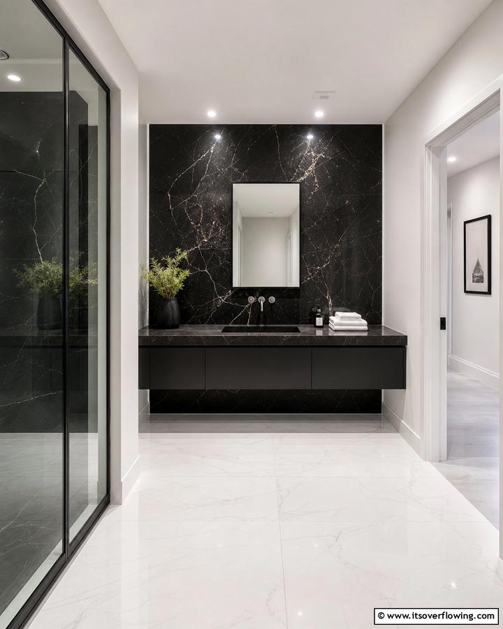 Minimalist Black Marble Bathrooms - 20 Black Marble Bathrooms- Luxurious Design Ideas