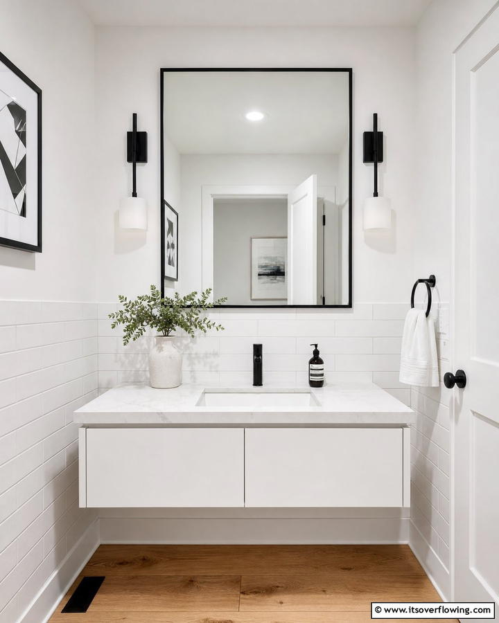 Minimalist Black Mirror Frame - 20 Black and White Powder Room Ideas for a Classic Style