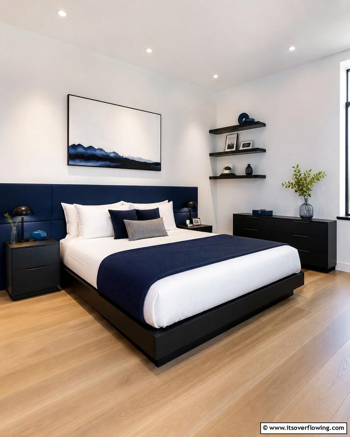 Minimalist Black and Blue Furniture - 25 Black and Blue Bedroom Ideas for a Bold Statement