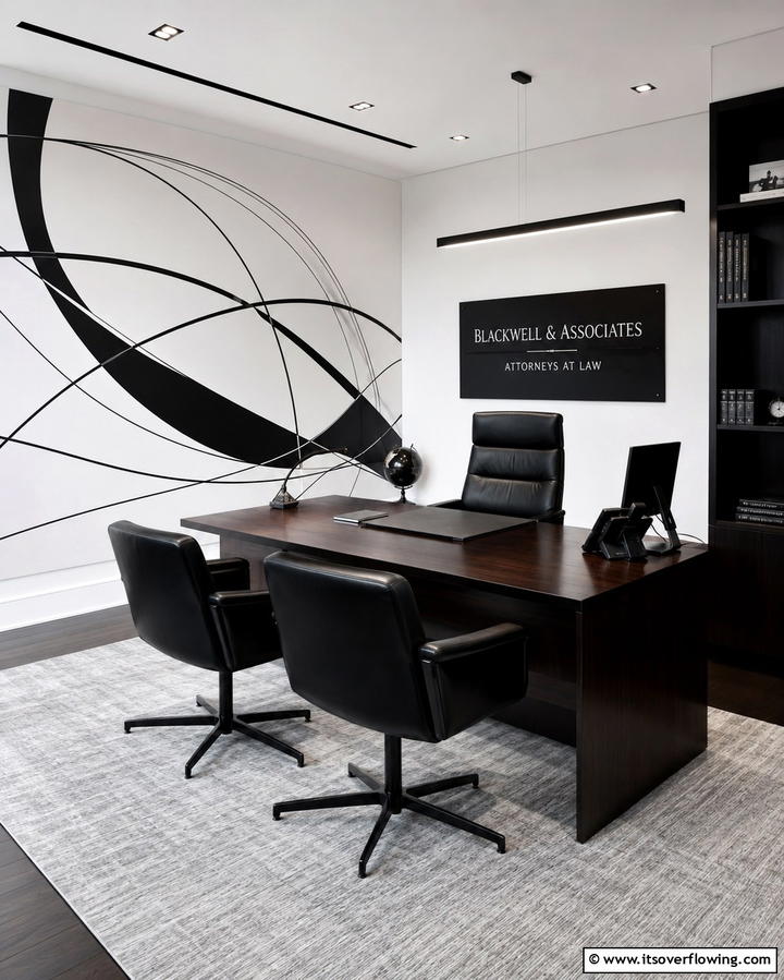 Minimalist Black and White Mural - 25 Office Wall Murals to Inspire Creativity and Productivity