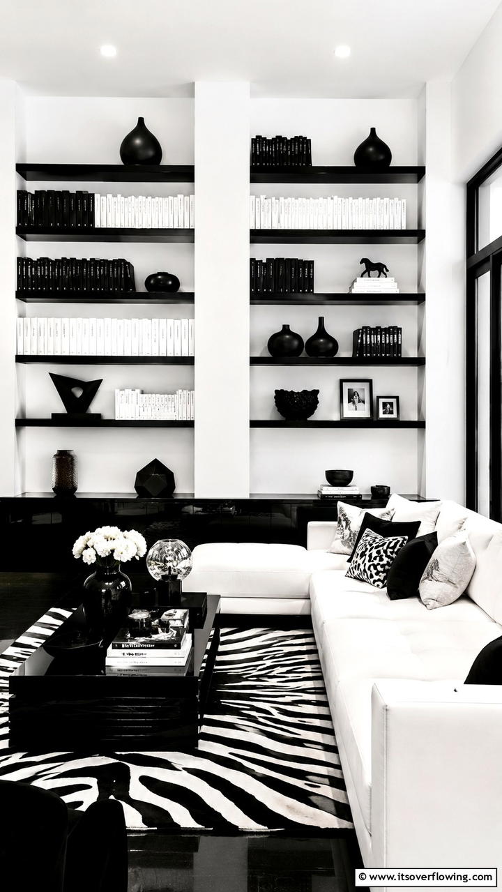 Minimalist Black and White - 30 Creative Bookshelf Decor Ideas for Organized Living Spaces