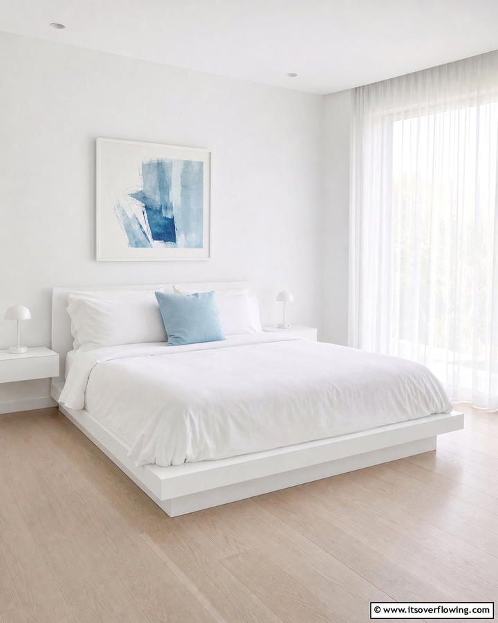 Minimalist Blue and White Palette - 25 Blue and White Bedroom Ideas for a Calming Space