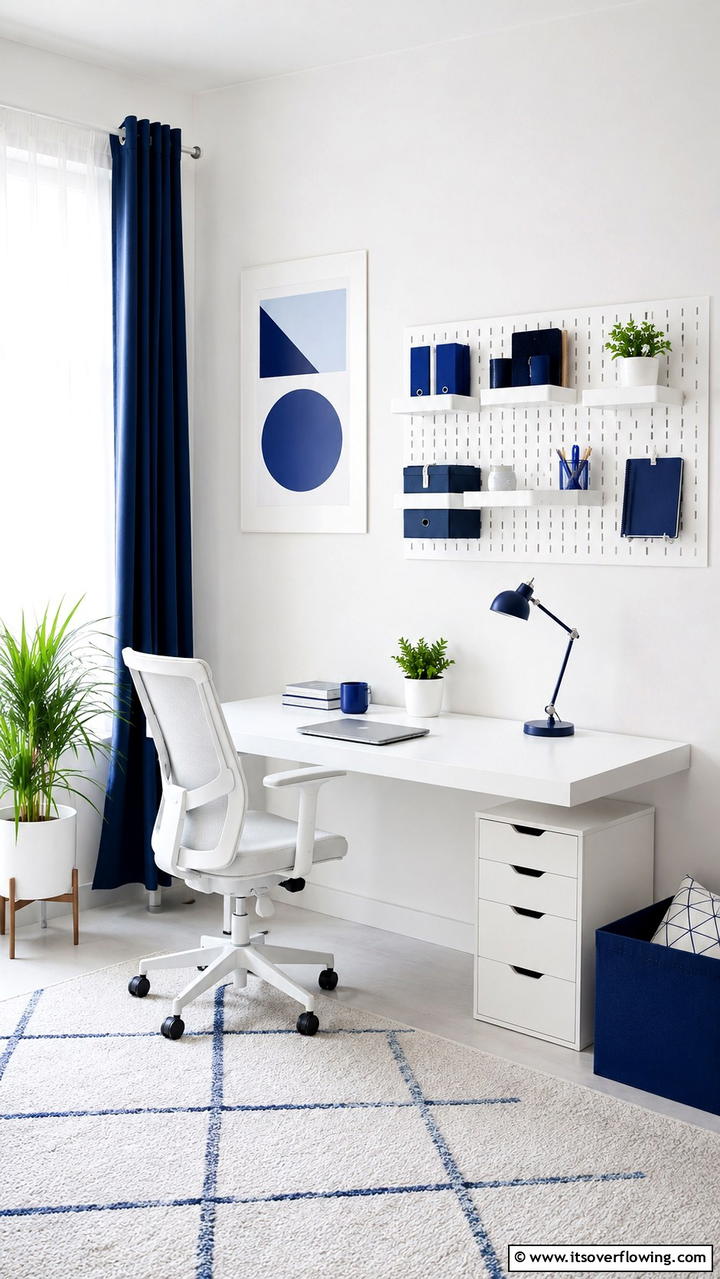 Minimalist Blue and White Workspace - 30 Blue and White Decor Ideas for a Fresh and Serene Home Style