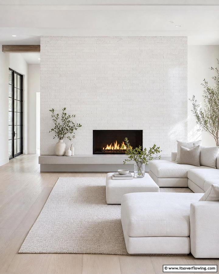 Minimalist Brick Facade - 21 Rustic Brick Fireplace Ideas for Warm Living Rooms
