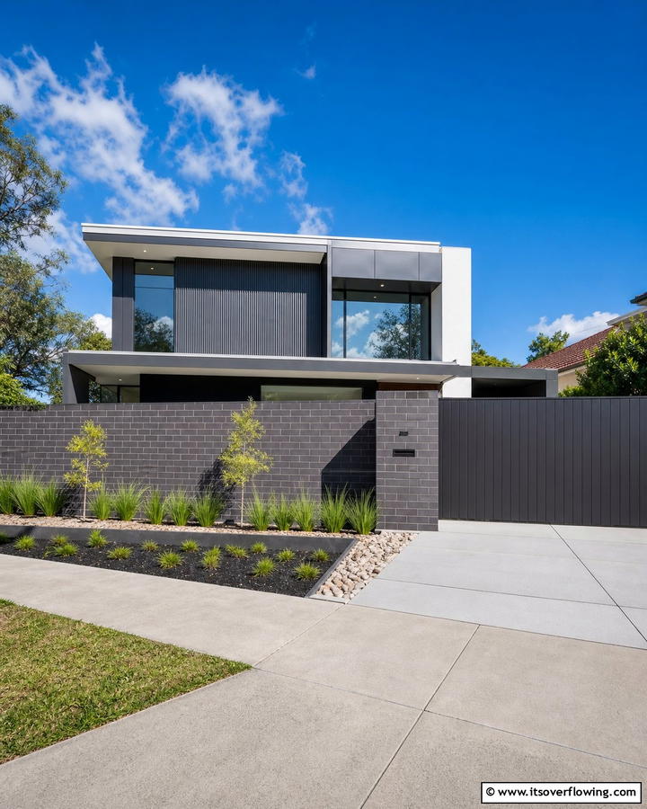 Minimalist Brick Fence with Clean Lines - 20 Front Yard Brick Fence Ideas for a Classic Look