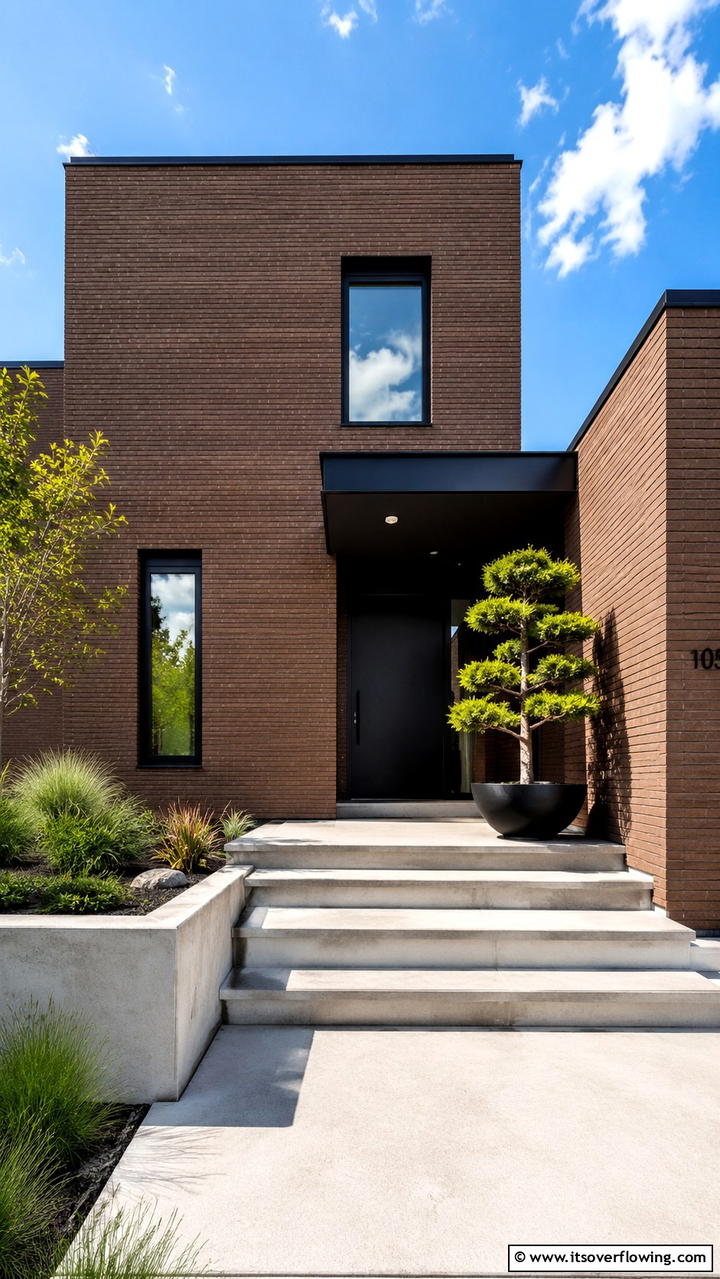 Minimalist Brown Brick Elegance - 30 Brown Brick Exterior Home Ideas for Timeless Curb Appeal