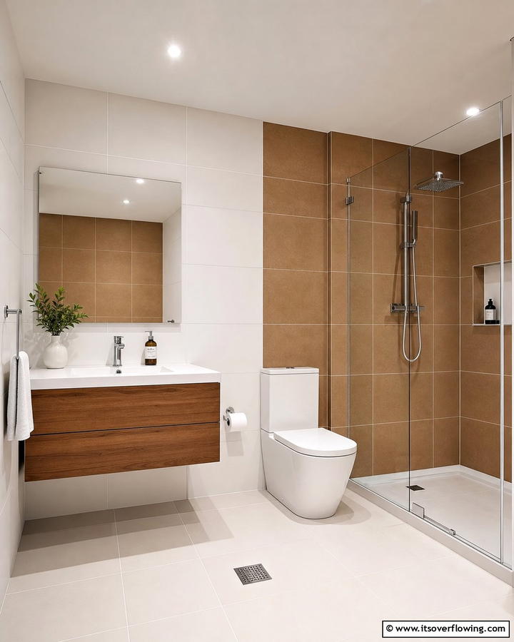 Minimalist Brown and White Tiles - 20 Timeless Brown and White Bathroom Ideas for a Clean Look