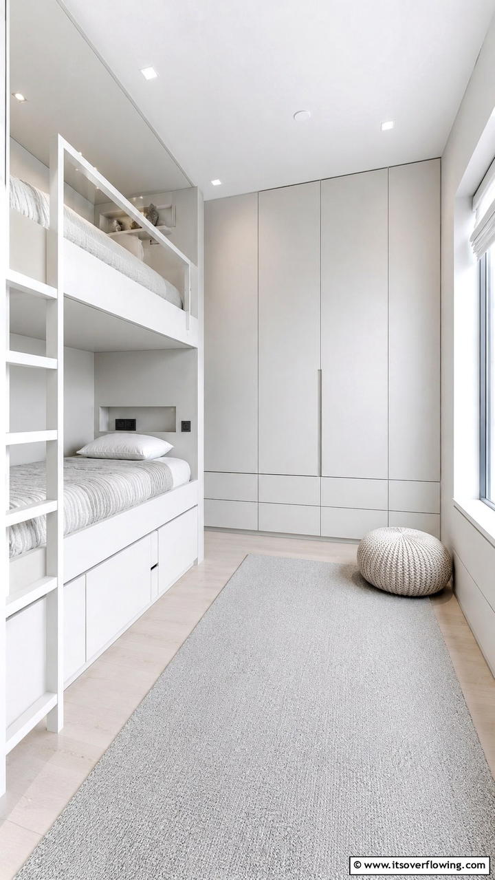 Minimalist Bunk Room with Hidden Storage - 30 Bunk Room Ideas for Fun and Functional Kids’ Spaces