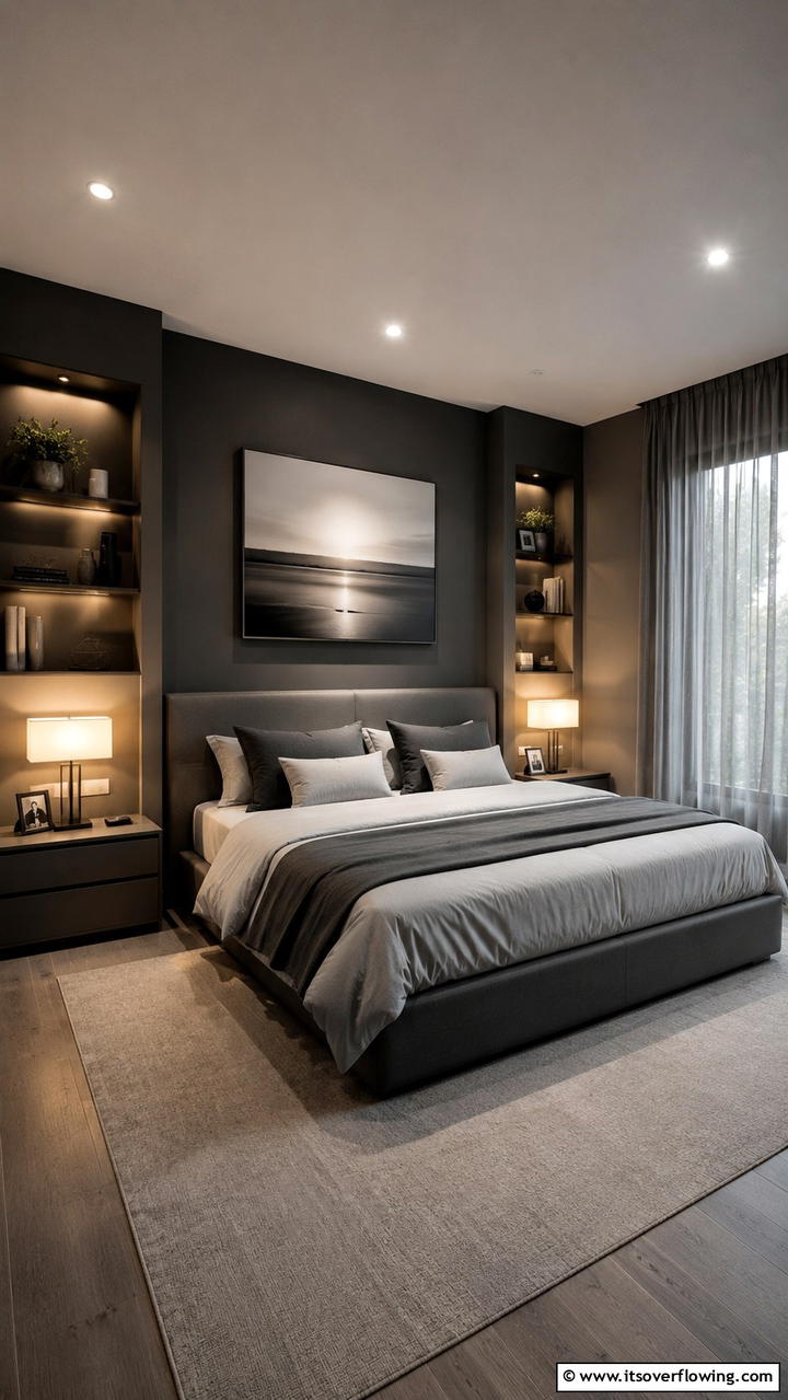 Minimalist Charm with Rich Undertones - 30 Dark Grey Bedroom Ideas for Modern Serene Spaces