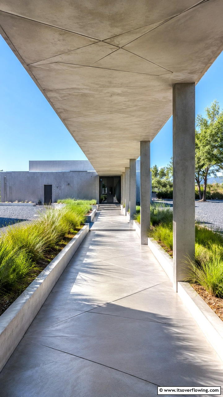 Minimalist Concrete Covered Walkway - 30 Covered Walkway Ideas for All-Weather Charm