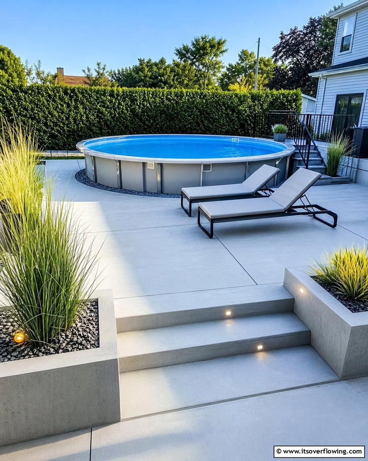 Minimalist Concrete Deck Look - 21 Above-Ground Pool Deck Ideas for Backyard Fun