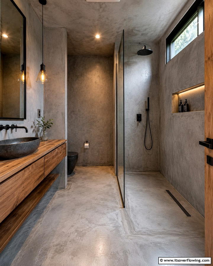 Minimalist Concrete Showers - 20 Stone Shower Design Ideas for a Spa-like Bathroom