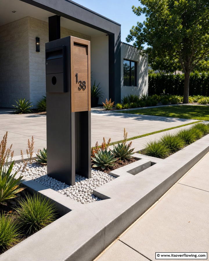 Minimalist Concrete Surround - 30 Creative Mailbox Landscaping Ideas for Curb Appeal