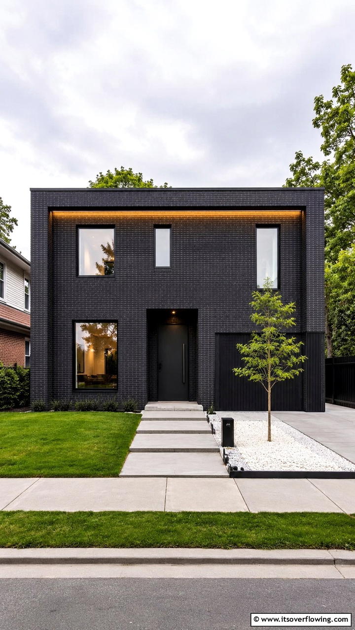 Minimalist Contemporary Black Brick Facade - 30 Black Brick House Exteriors for Bold Curb Appeal