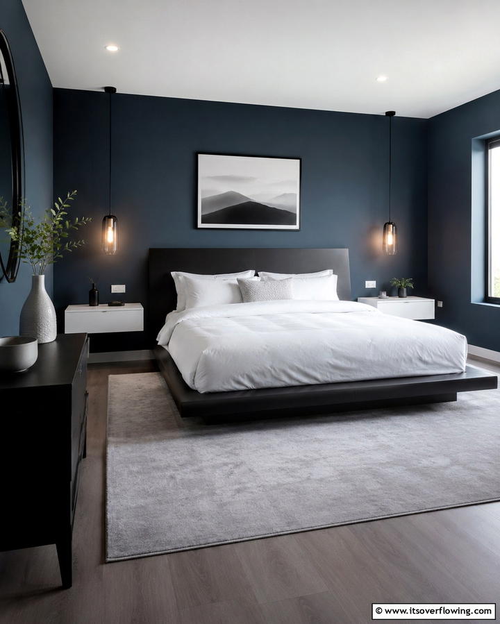 Minimalist Dark Blue Bedroom - 25 Dark Blue Bedroom Ideas for Cozy Nights