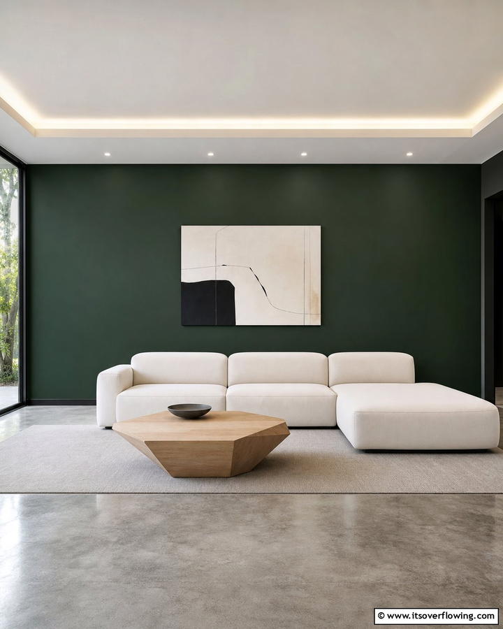 Minimalist Dark Green Backdrop - 21 Dark Green Accent Wall Ideas for Dramatic Interiors