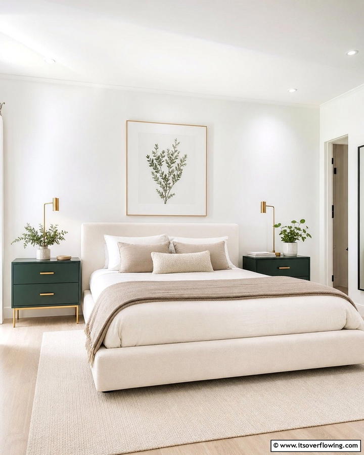 Minimalist Dark Green Nightstands - 21 Dark Green Bedroom Ideas- Moody & Luxurious Spaces