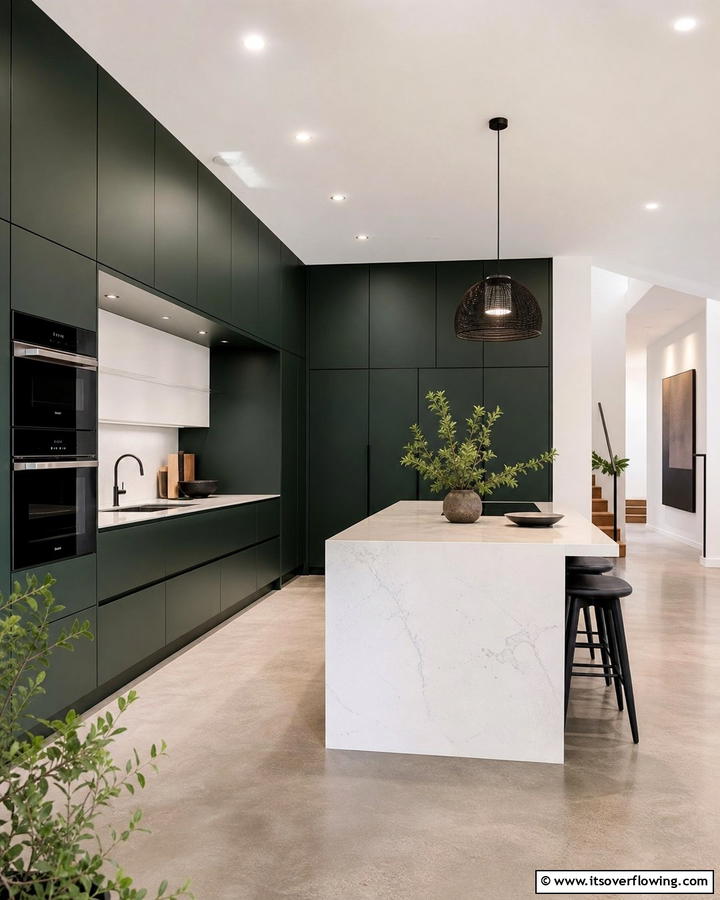 Minimalist Dark Green Vibe - 21 Dark Green Kitchen Ideas for Bold Cabinetry