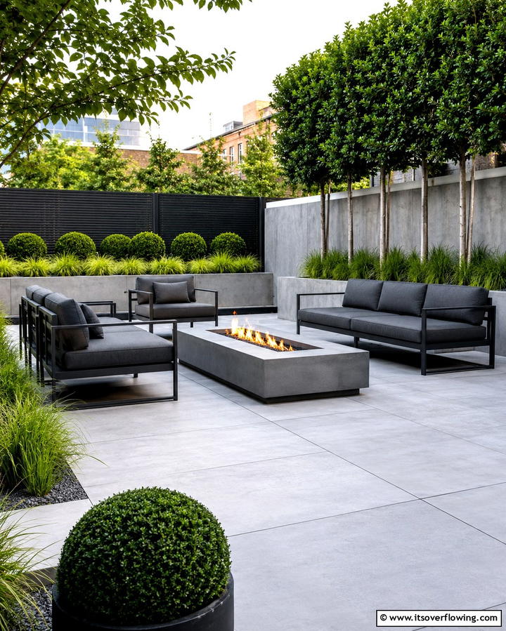 Minimalist Design with Concrete Stones - 20 Stone Patio With a Fire Pit Ideas for Cozy Nights