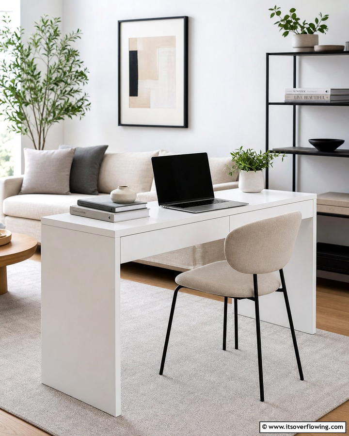 Minimalist Desk with Clean Lines - 25 Desk in Living Room Ideas for Functional Spaces
