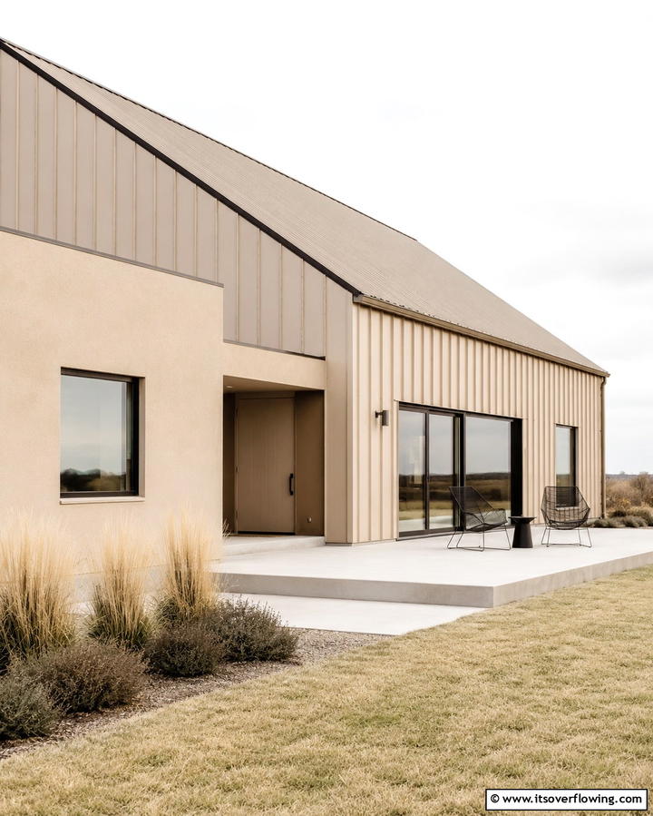 Minimalist Exterior with Neutral Tones - 30 Pole Barn & Barndominium Exterior Designs for Rustic Charm