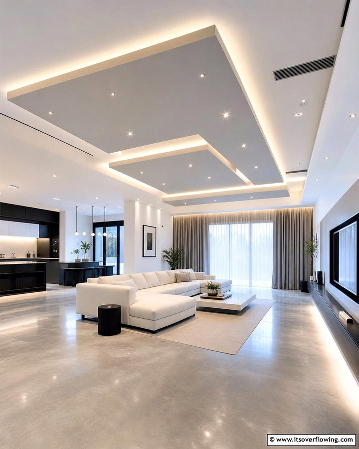 Minimalist Floating Ceilings - 21 Living Room Ceiling Ideas to Elevate Your Space