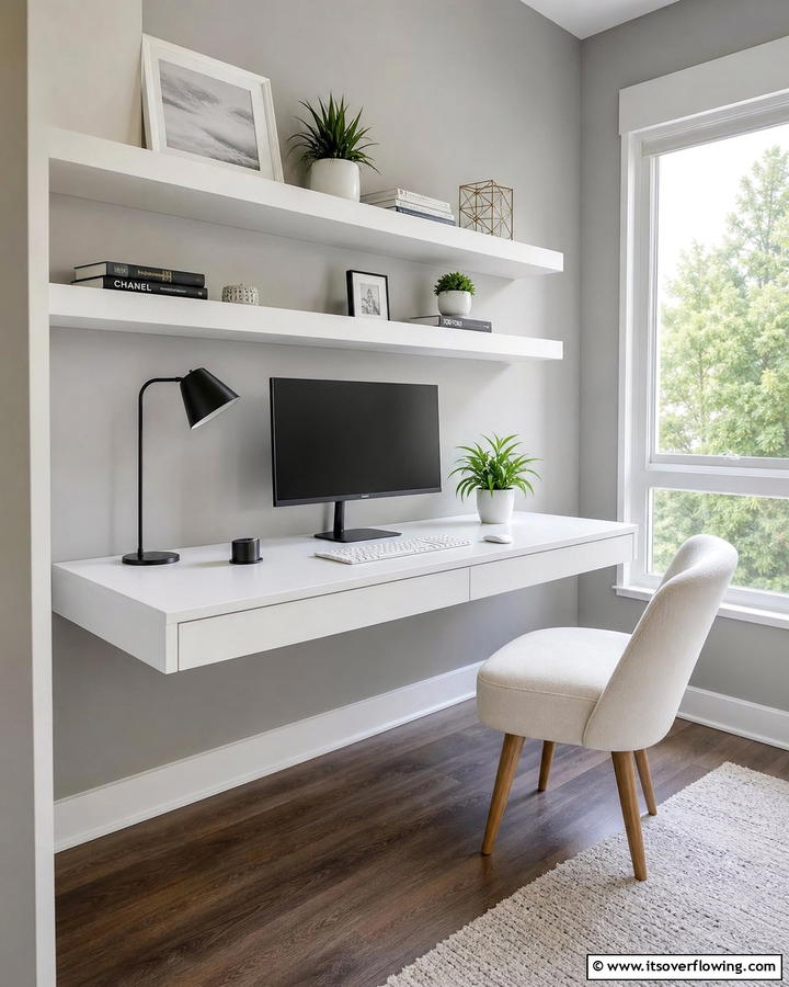 Minimalist Floating Desk - 21 Desk Ideas for Productive & Stylish Home Offices
