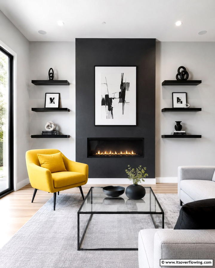 Minimalist Floating Shelves - 30 Fireplace Built-In Design Ideas for Focal Point Spaces