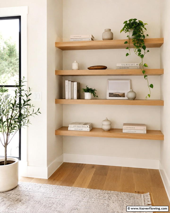 Minimalist Floating Shelves - 25 Office Wall Decor Ideas to Inspire Creativity