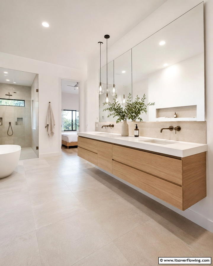 Minimalist Floating Vanities - 25 Spa-Like Bathroom Ideas for a Relaxing Retreat