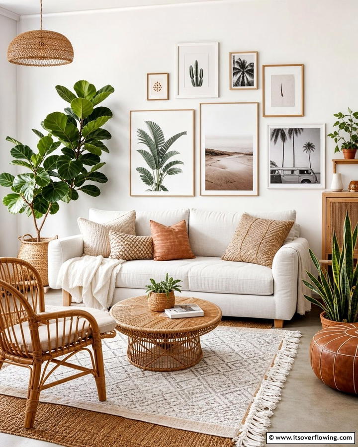 Minimalist Gallery Wall for Visual Interest - 20 Neutral Boho Living Room Ideas for a Relaxing Vibe